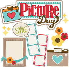 camera and film clip art with text reading picture day