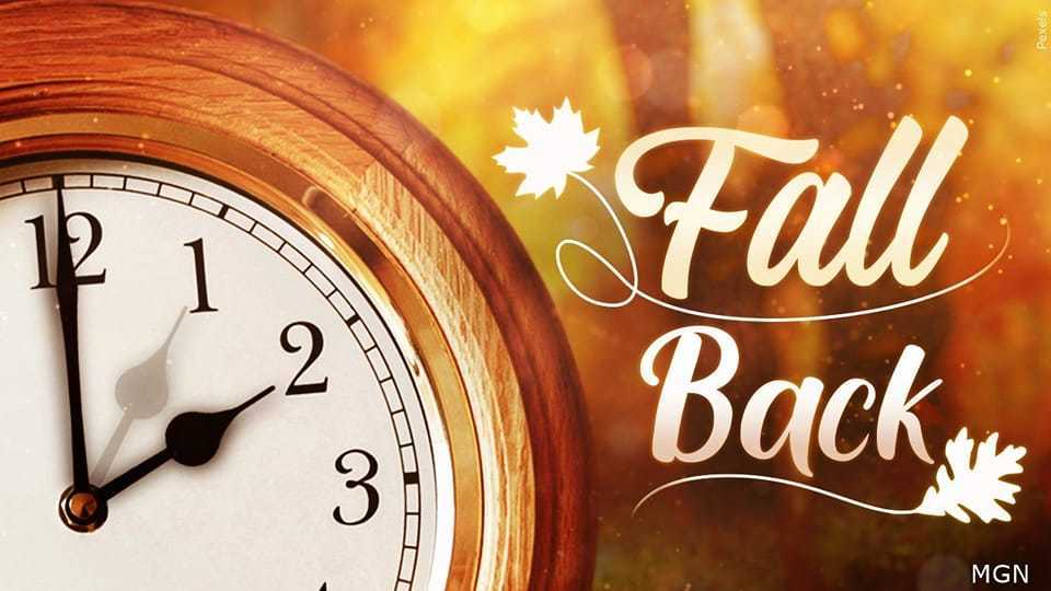 a clock with text saying "fall back"